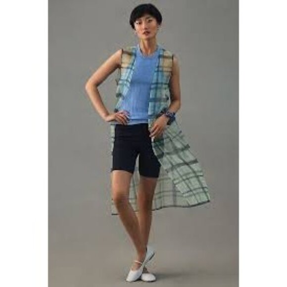 Anthropologie Maeve Plaid Sheer Longline Sleeveless Duster Vest One Size - Picture 1 of 10